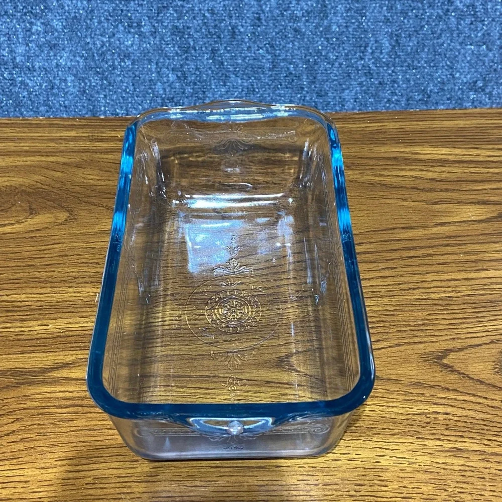 Fire-King Philbe Sapphire Blue Glass Loaf Pan Vintage 1940s Embossed 1.5‎ Qt